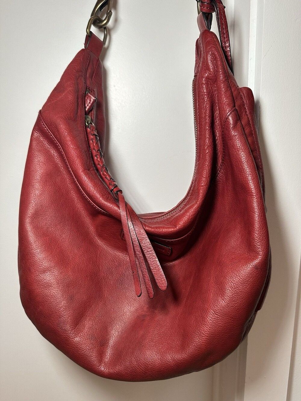 Frye Hobo Bag Slouchy Oversize Red Leather Cowgirl Western 70s Hippie Boho Tote